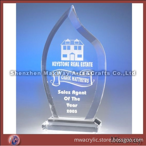 Crystal Flame-shaped Border Polished Acrylic/Plexiglass Trophy/Paperweight/Gift with Logo